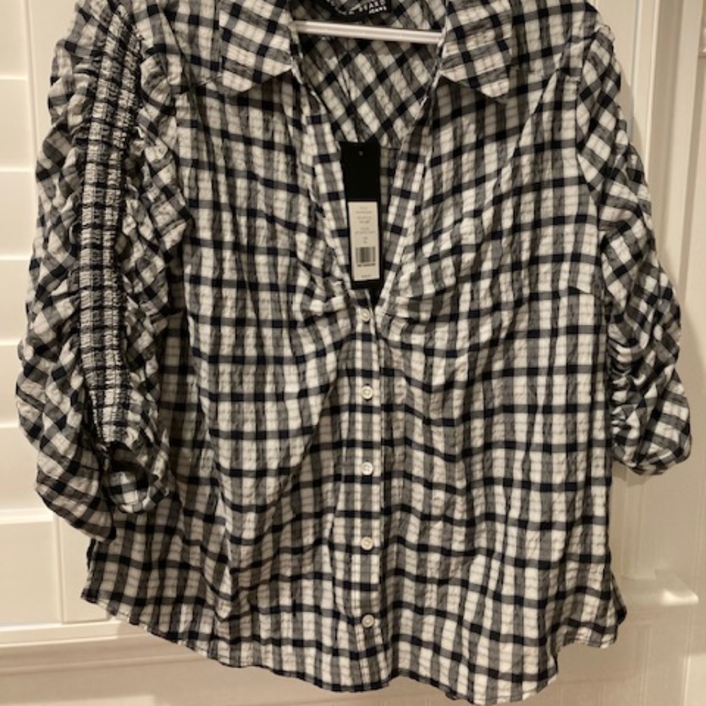 NWT Veronica Beard Navy Blue and White Plaid Top Size XL